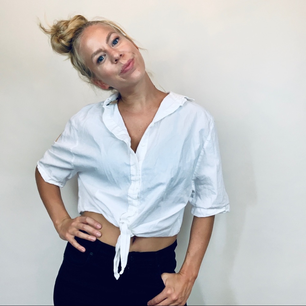 Zara white button down patch shirt xs
